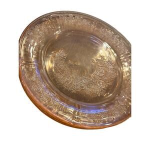 Vtg Pink Depression Glass Plates Set of 9 Cabbage Rose Embossed 9” Dinner EUC